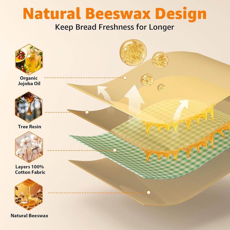 GCTGCT Large Beeswax Bread Bags for Sourdough, 13"W x 17"H Reusable Cotton Material, Ideal for Sourdough Bread Storage to Keep Fresh Lock Moisture Bread Boxes (2 Pack) - Image 2